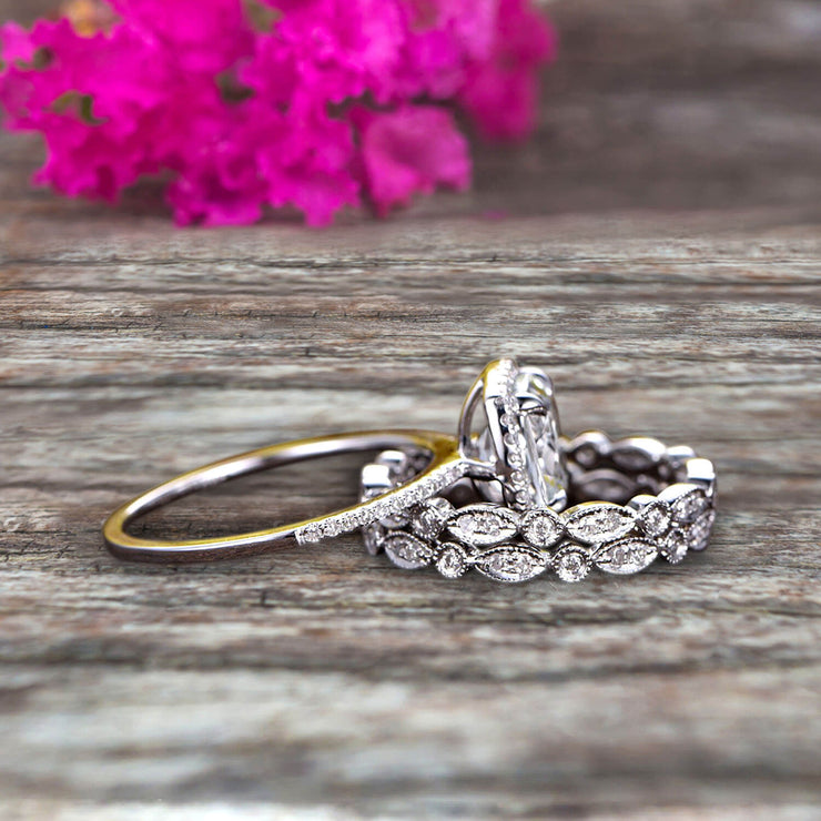 2 Carat Cushion Cut Moissanite Diamond Bridal Set Engagement Wedding R –  agemz