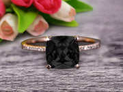 10k Rose Gold Anniversary Gift Art Deco 1.25 Carat Cushion Cut Black Diamond Moissanite Wedding Engagement Ring