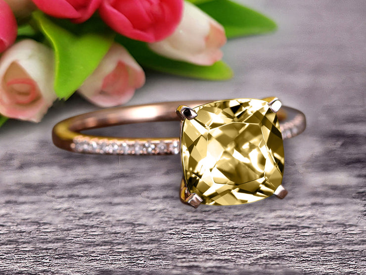 10k Rose Gold Anniversary Gift Art Deco 1.25 Carat Cushion Cut Champagne Diamond Moissanite Wedding Engagement Ring