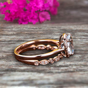 10k Rose Gold Anniversary Gift Art Deco 1.50 Carat Cushion Cut Aquamarine Wedding Engagement Ring With Matching Band Bridal Set