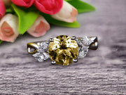 1.25 Carat Round Cut Champagne Diamond Moissanite Engagement Wedding Ring 10k White Gold Art Deco Marquise Cut Retro Vintage