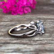 1.25 Carat Round Cut Aquamarine Engagement Wedding Ring 10k White Gold Art Deco Marquise Cut Retro Vintage