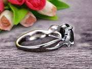 1.25 Carat Round Cut Black Diamond Moissanite Engagement Wedding Ring 10k White Gold Art Deco Marquise Cut Retro Vintage