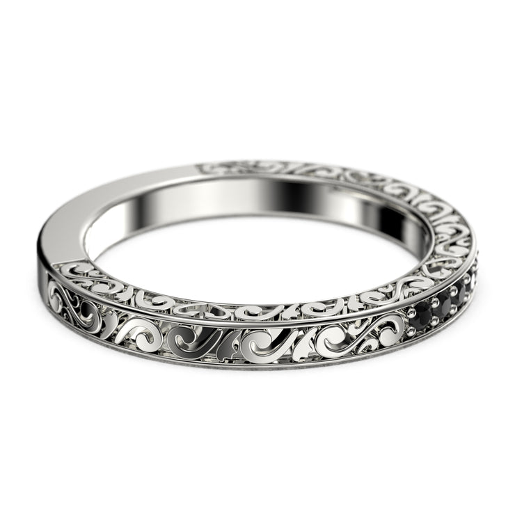 Wedding Ring 0.10 Ct Delicate Antique Scroll Black Diamond Moissanite Wedding Band 10K/14K/18K Solid Gold