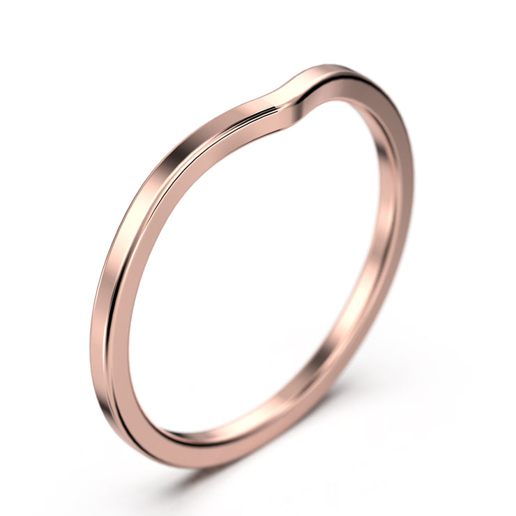 Wedding Band 18K Gold Over Silver Curved Chevron Shape