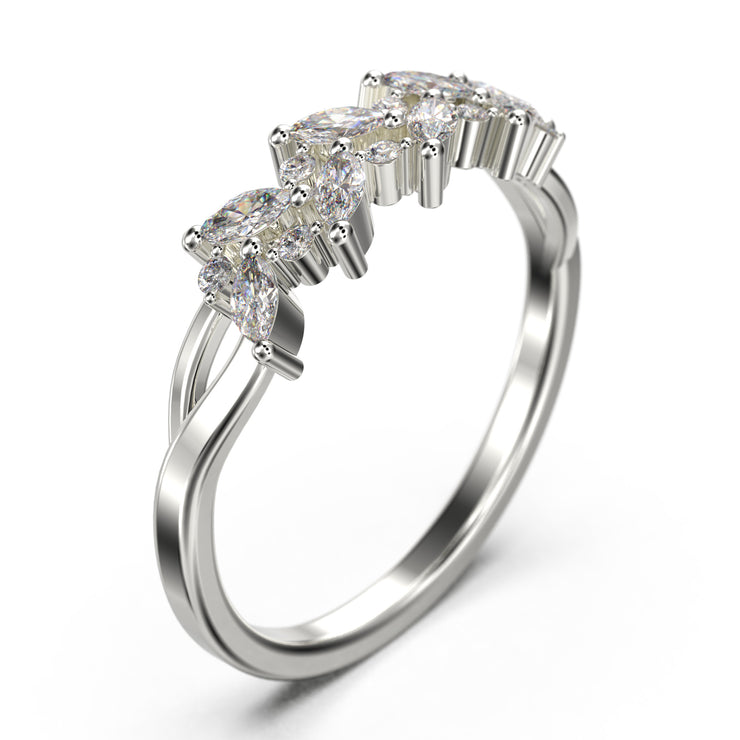 Wedding Ring 0.40 ct Alternating Marquise And Round Moissanite Diamond 18K Gold Over Silver Wedding Band
