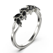 Wedding Ring 0.40 Ct Alternating Marquise And Round Black Diamond Moissanite 10K/14K/18K Solid Gold Wedding Band