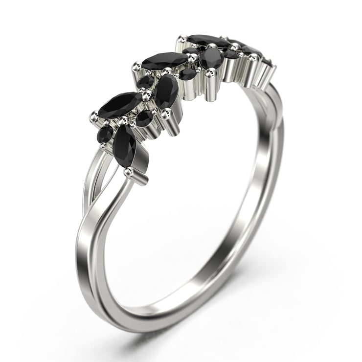 Wedding Ring 0.40 Ct Alternating Marquise And Round Black Diamond Moissanite 18K Gold Over Silver Wedding Band