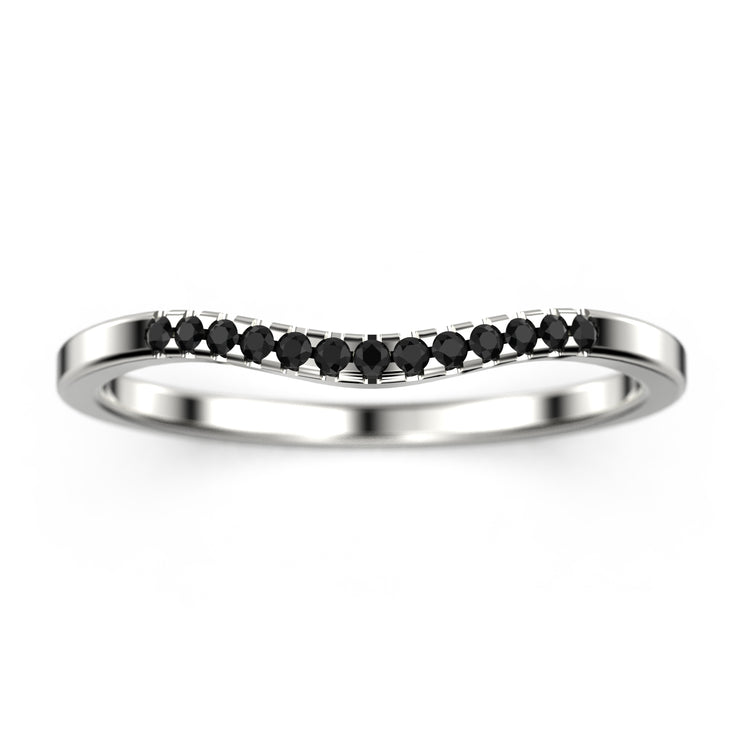 Wedding Ring 0.15 Ct Petite Curved Black Diamond Moissanite 10K/14K/18K Solid Gold Wedding Band