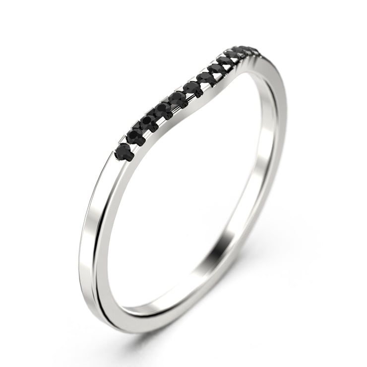 Wedding Ring 0.15 Ct Petite Curved Black Diamond Moissanite 18K Gold Over Silver Wedding Band