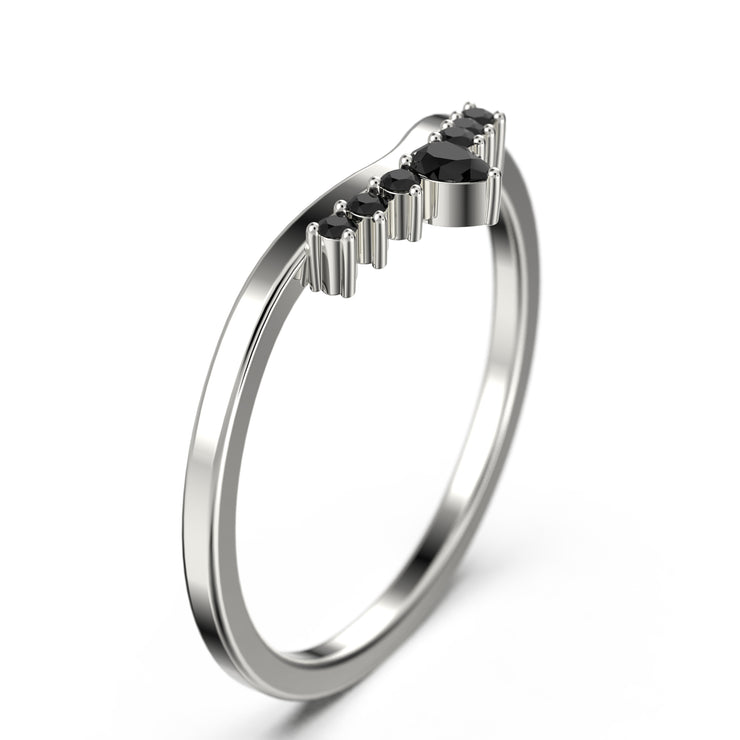Engagement Ring 0.12 Ct Black Diamond Moissanite Ring 18K Gold Over Silver Wedding Band
