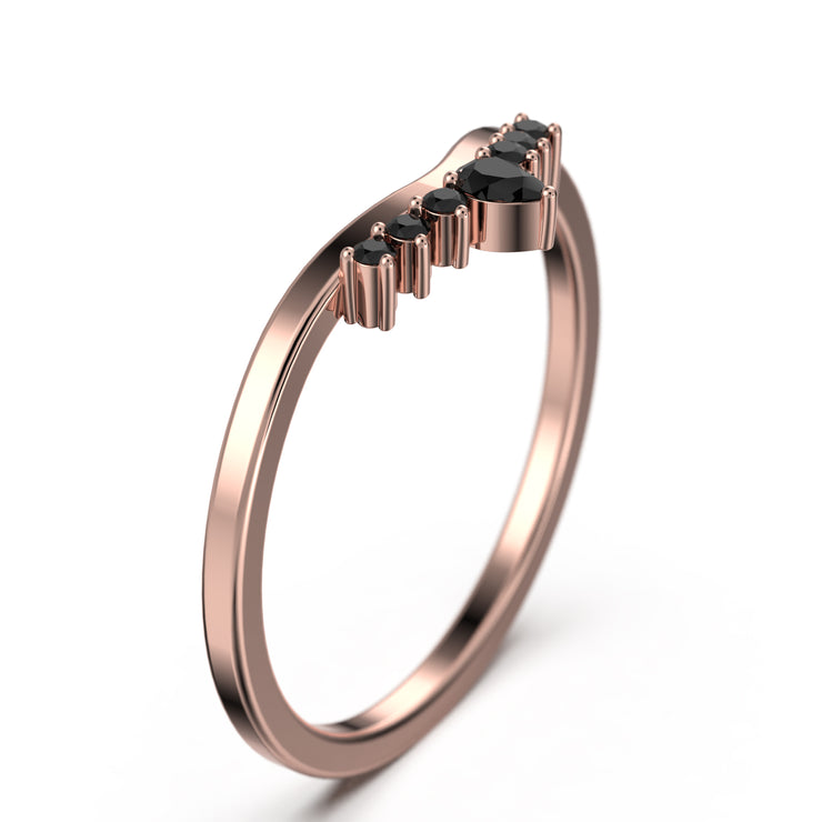 Engagement Ring 0.12 Ct Black Diamond Moissanite Ring 10K/14K/18K Solid Gold Wedding Band