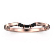 Tapered Baguette 0.12 Ct Black Diamond Moissanite Ring 18K Gold Over Silver Matching Band