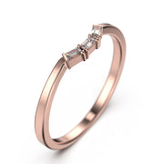 Tapered Baguette 0.12 Ct Moissanite Diamond Ring 10K/14K/18K Solid Gold Matching Band