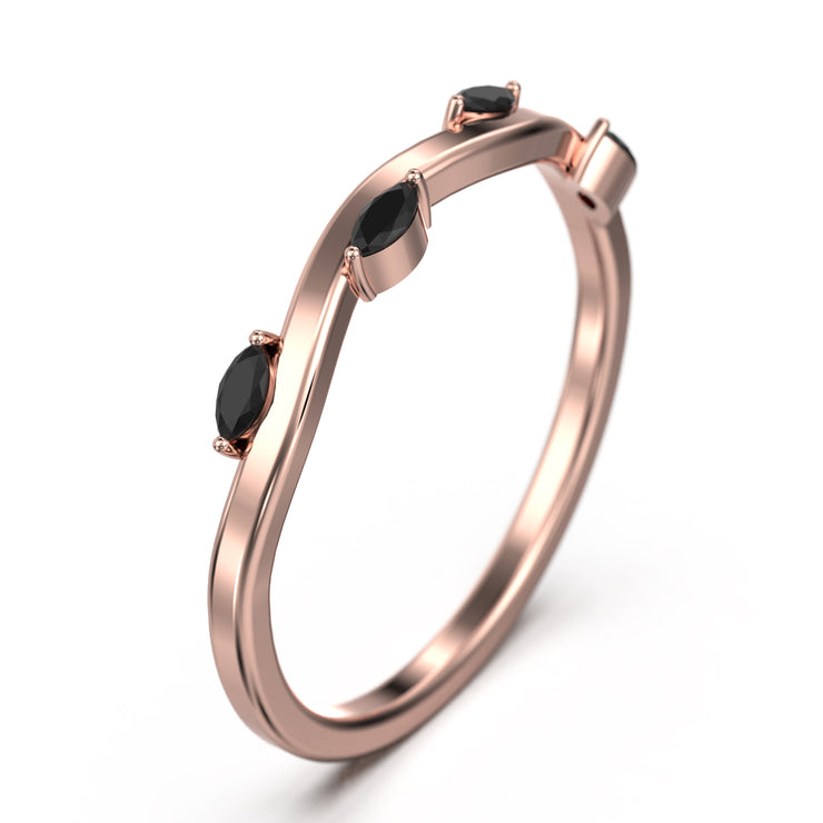 Marquise Cut 0.16 Ct Black Diamond Moissanite Vine Ring 10K/14K/18K Solid Gold