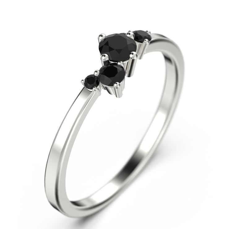 Minimalist Black Diamond Moissanite Ring 10K/14K/18K Solid Gold