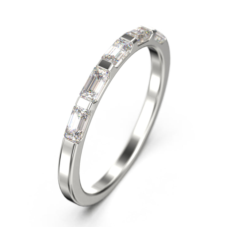 Baguette Cut 0.40 ct Five Moissanite Diamonds 18K Gold Over Silver Wedding Band