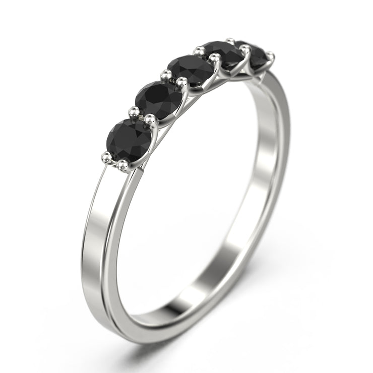 Premier Five Stone Trellis 0.51 Ct Black Diamond Moissanite 18K Gold Over Silver Wedding Ring