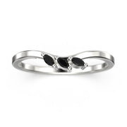 Wedding Band 0.12 Ct Black Diamond Moissanite Ring Three Marquise Stones 18K Gold Over Silver