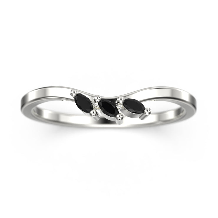 Wedding Band 0.12 Ct Black Diamond Moissanite Ring Three Marquise Stones 18K Gold Over Silver