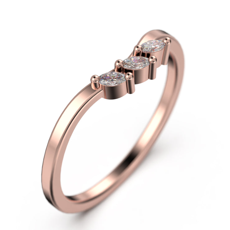Wedding Band 0.12 Ct Diamond Moissanite Ring Three Marquise Stones 10K/14K/18K Solid Gold