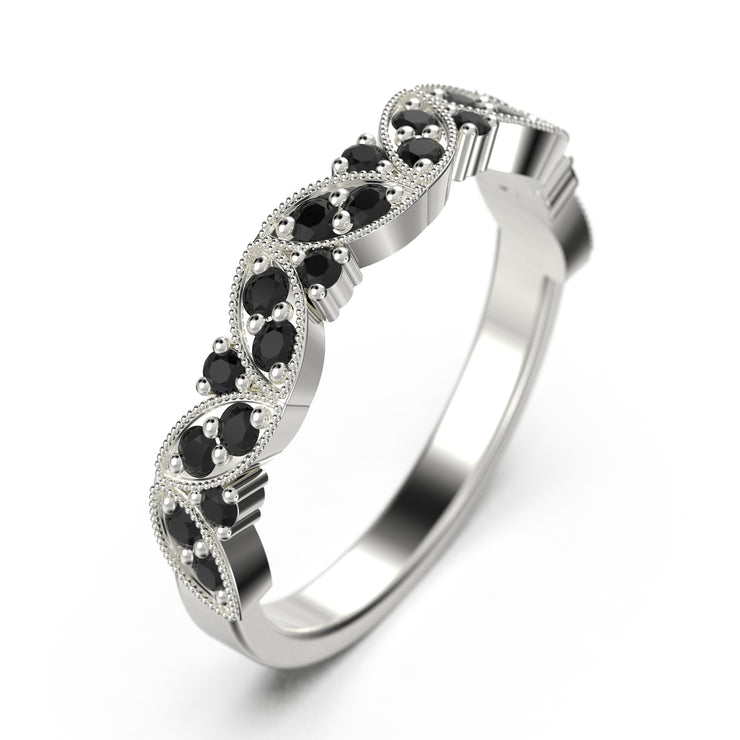 Classic Black Diamond Moissanite Wedding Ring 18K Gold Over Silver