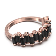 Alternating Wave Of Baguette Black Diamond Moissanite Wedding Ring 10K/14K/18K Solid Gold