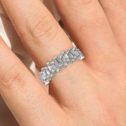Alternating Wave of Baguette Moissanite Diamond Wedding Ring 18K Gold Over Silver