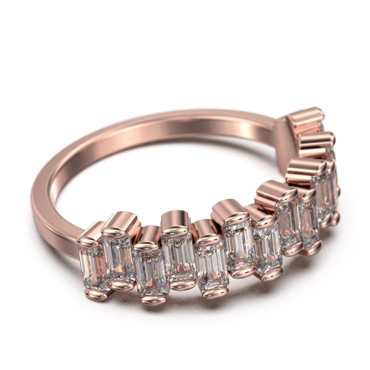 Alternating Wave Of Baguette Moissanite Diamond Wedding Ring 10K/14K/18K Solid Gold