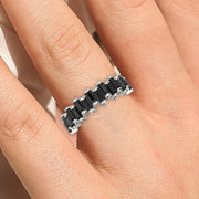 Alternating Wave Of Baguette Black Diamond Moissanite Wedding Ring 10K/14K/18K Solid Gold
