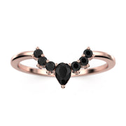 Minimalist 0.13 Ct 1.3mm Round And 3X2.10mm Pear Cut Black Diamond Moissanite 18K Gold Over Silver Wedding Band