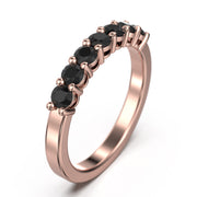 Round Seven Stone 1.19 Ct Black Diamond Moissanite Ring 10K/14K/18K Solid Gold