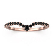Wedding Band 0.28 Ct Pear And Round Cut Black Diamond Moissanite Ring 10K/14K/18K Solid Gold