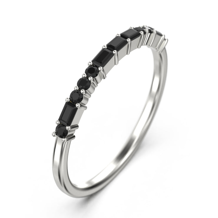 Love Ring 0.44 Ct Black Diamond Moissanite 10K/14K/18K Solid Gold Wedding Band
