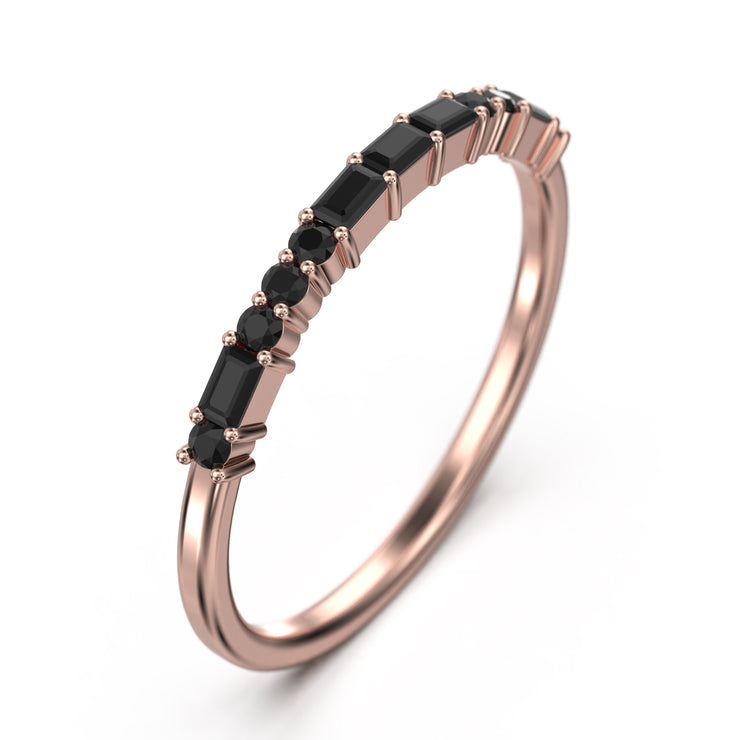 Love Ring 0.44 Ct Black Diamond Moissanite 10K/14K/18K Solid Gold Wedding Band