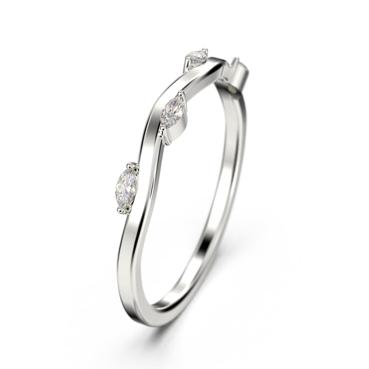 Minimalist 0.16 ct 3x1.5mm marquise cut diamond moissanite 18K Gold over silver wedding band