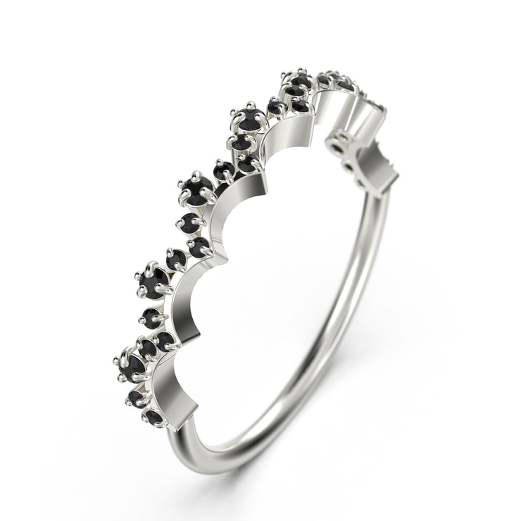 Anniversary Gift 0.50 Ct Black Diamond Moissanite Lace Edge Ring 10K/14K/18K Solid Gold Wedding Band