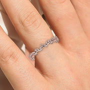 Anniversary Gift 0.50 ct Moissanite Diamond Lace Edge Ring 18K Gold Over Silver Wedding Band