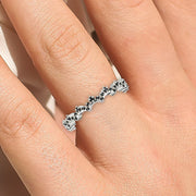 Anniversary Gift 0.50 Ct Black Diamond Moissanite Lace Edge Ring 18K Gold Over Silver Wedding Band