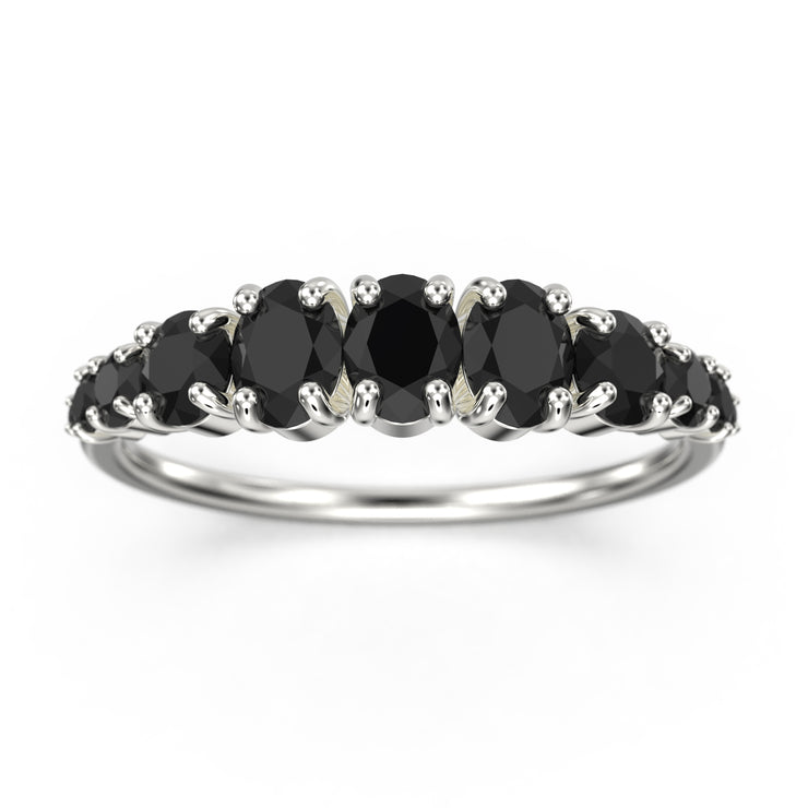 Anniversary Gift 1.49 Ct Oval And Round Black Diamond Moissanite Perspective Ring 18K Gold Over Silver Wedding Band
