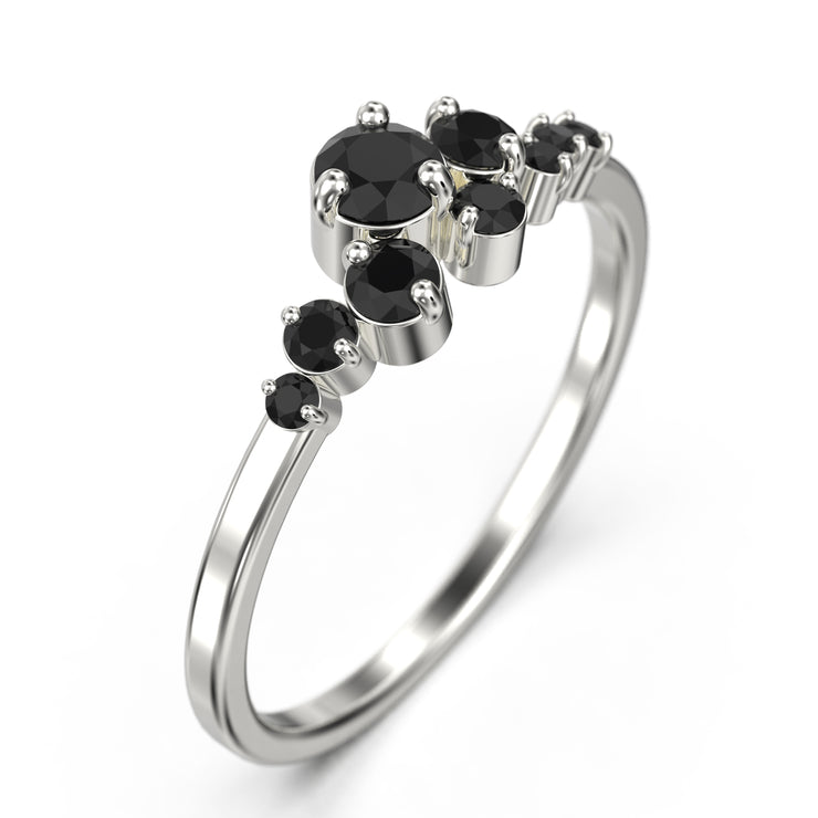 Anniversary Gift 0.65 Ct Round Black Diamond Moissanite Clasic Ring 10K/14K/18K Solid Gold Wedding Band