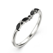 Minimalist 0.19 Ct Marquise And Round Black Diamond Moissanite 18K Gold Over Silver Wedding Band