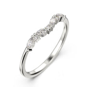 Minimalist 0.19 ct marquise and round diamond moissanite 18K Gold over silver wedding band