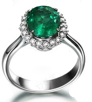 Beautiful 1.50 Carat oval shape Emerald and Moissanite Diamond Halo Engagement Ring in White Gold