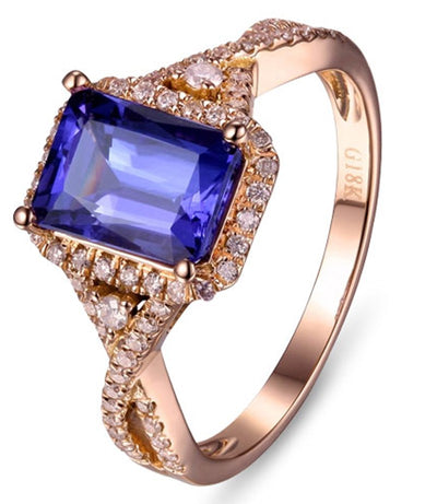 Beautiful 2 Carat Blue Sapphire and Moissanite Diamond Engagement Ring in Rose Gold