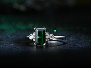 Beautiful 2 Carat Emerald and Moissanite Diamond Engagement Ring in White Gold for Women