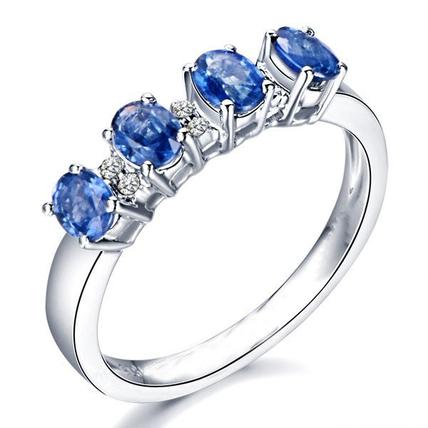 Beautiful Sapphire and Moissanite Diamond Engagement Ring on White Gold