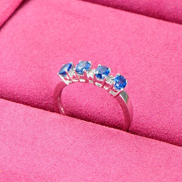 Beautiful Sapphire and Moissanite Diamond Engagement Ring on White Gold
