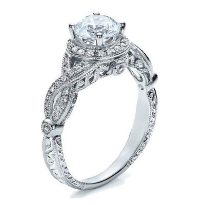 1.50 Carat Round cut Halo Diamond and Moissanite Engagement Ring 