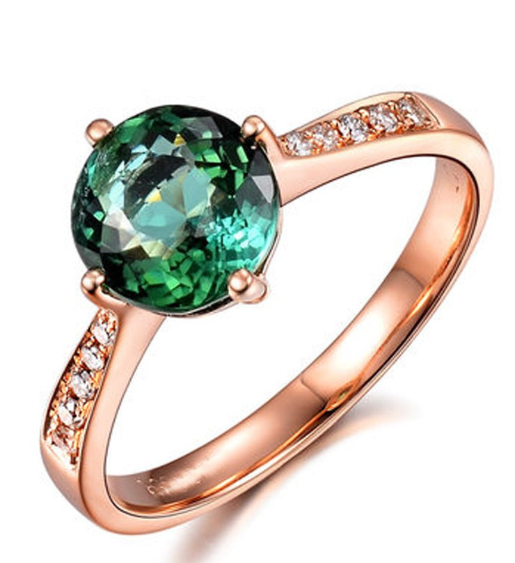 Classic 1 Carat Green Emerald and Moissanite Diamond Rose Gold Engagement Ring for Women